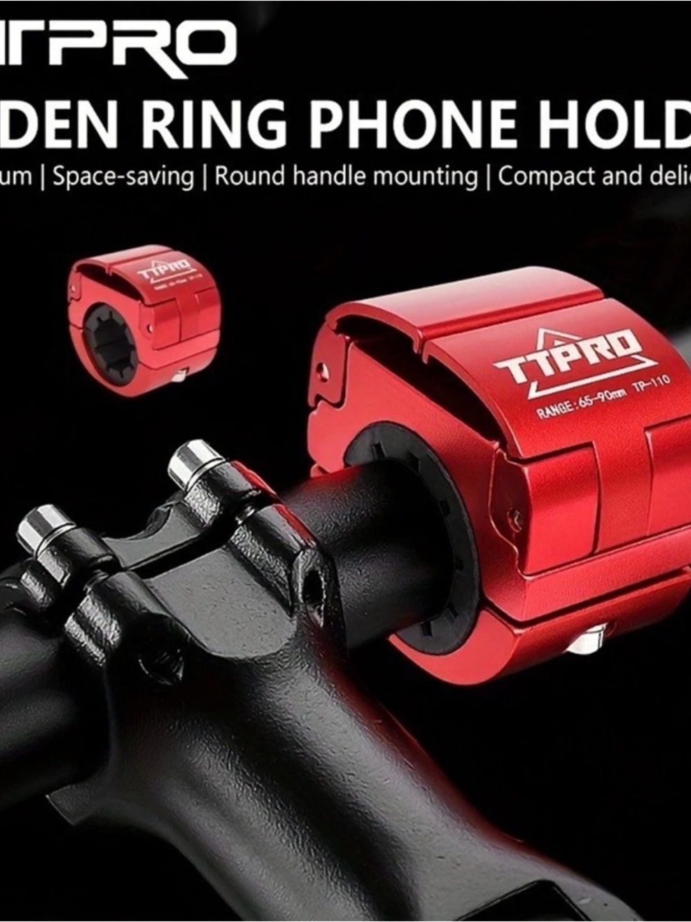 TTPRO Hidden Ring Phone Holder Motorcycle Handlebar Mount Aluminum Red
